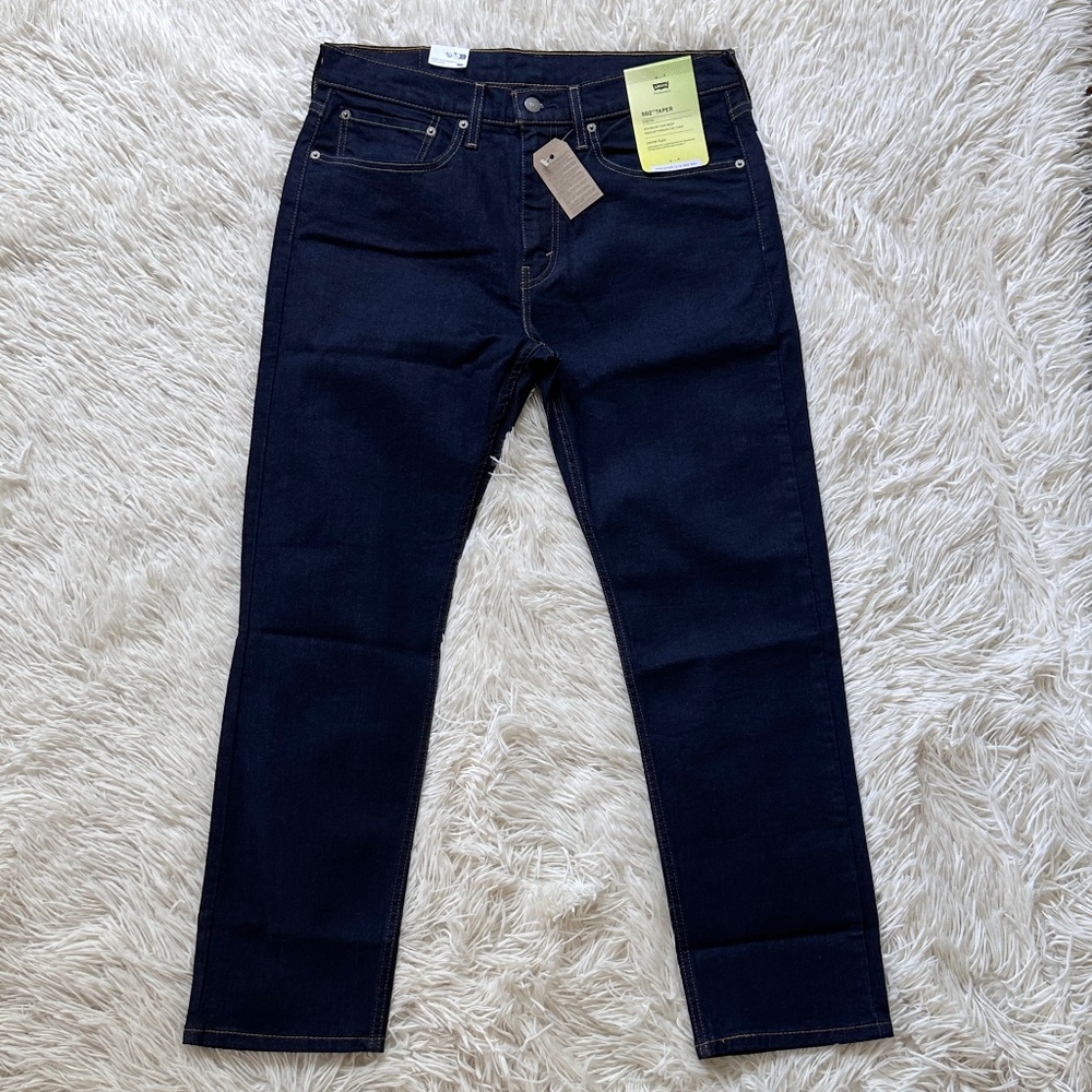 NWT Mens Levis Dark Wash 502 Taper Stretch Flex Eco Performance Size 34 x 30